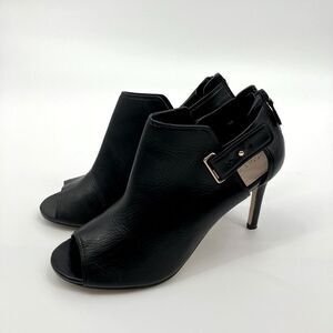 Cole Haan Women Black Open Toe Straps Boot Heels Size 8 | Leather
